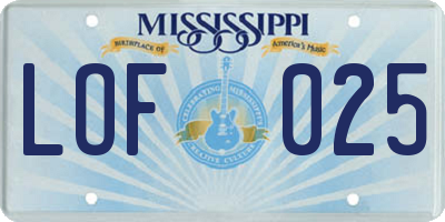 MS license plate LOF025