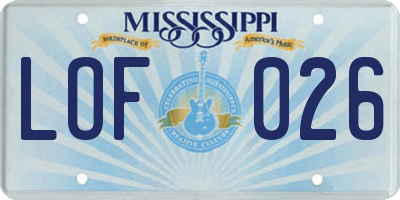 MS license plate LOF026