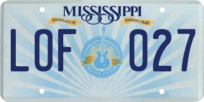 MS license plate LOF027