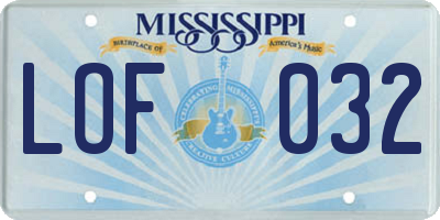 MS license plate LOF032