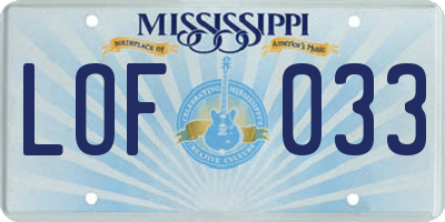 MS license plate LOF033