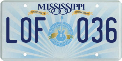 MS license plate LOF036