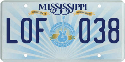 MS license plate LOF038