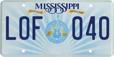 MS license plate LOF040
