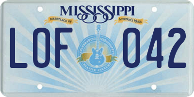 MS license plate LOF042