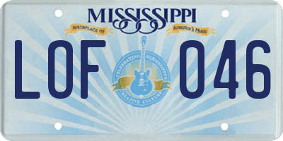 MS license plate LOF046