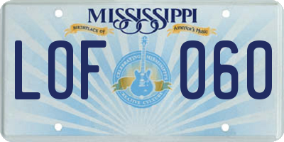 MS license plate LOF060