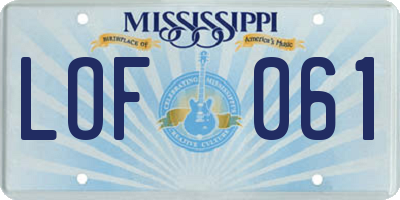 MS license plate LOF061