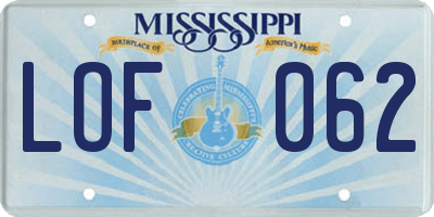 MS license plate LOF062