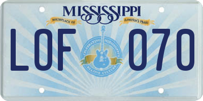 MS license plate LOF070