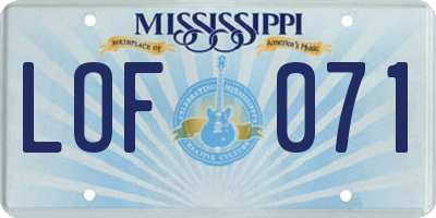 MS license plate LOF071