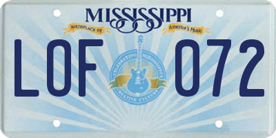 MS license plate LOF072