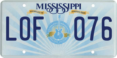 MS license plate LOF076
