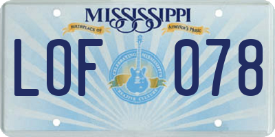 MS license plate LOF078