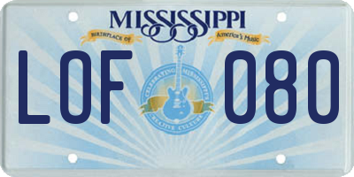MS license plate LOF080