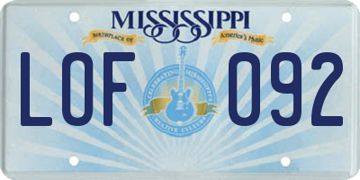 MS license plate LOF092