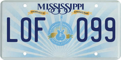 MS license plate LOF099