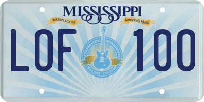 MS license plate LOF100