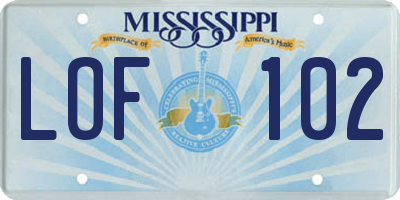 MS license plate LOF102