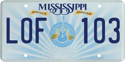 MS license plate LOF103