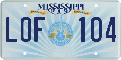 MS license plate LOF104