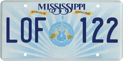 MS license plate LOF122