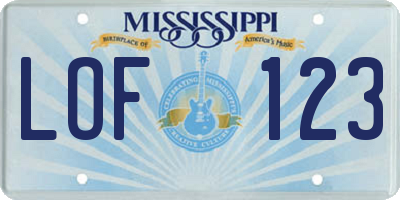 MS license plate LOF123