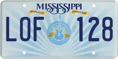MS license plate LOF128