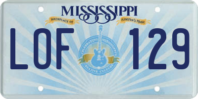MS license plate LOF129