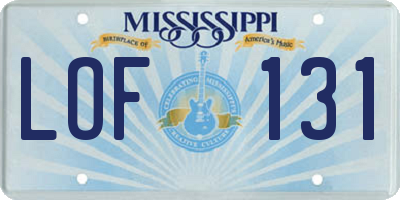 MS license plate LOF131