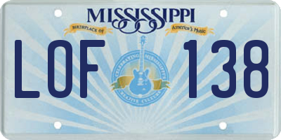 MS license plate LOF138