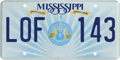 MS license plate LOF143