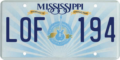 MS license plate LOF194
