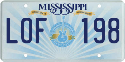 MS license plate LOF198