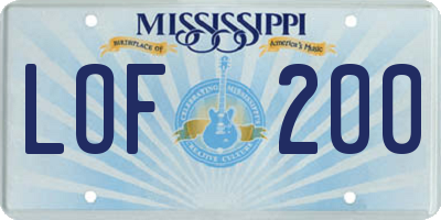 MS license plate LOF200
