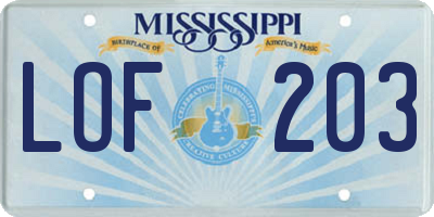 MS license plate LOF203