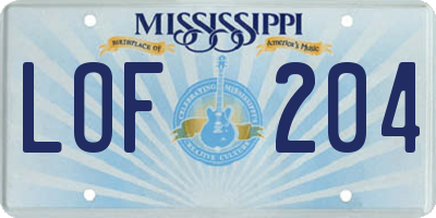 MS license plate LOF204