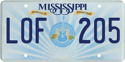 MS license plate LOF205
