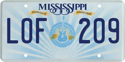 MS license plate LOF209
