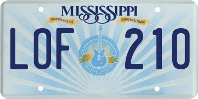MS license plate LOF210