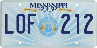 MS license plate LOF212