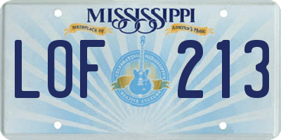 MS license plate LOF213