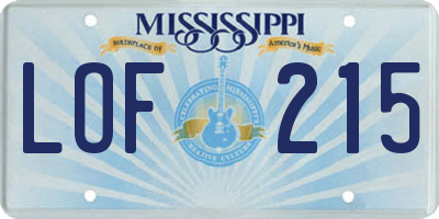 MS license plate LOF215