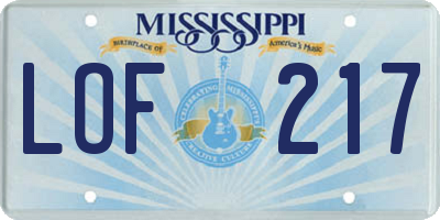 MS license plate LOF217
