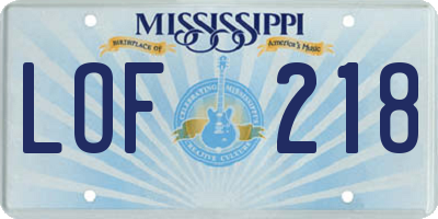 MS license plate LOF218