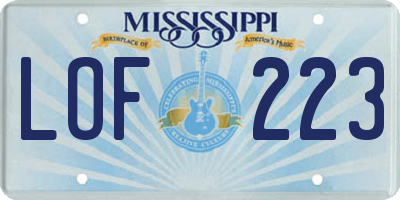 MS license plate LOF223