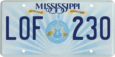 MS license plate LOF230