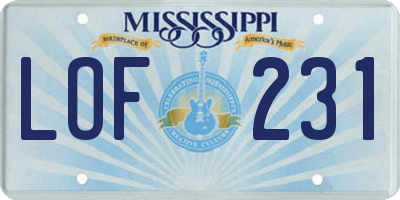 MS license plate LOF231