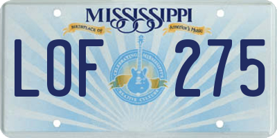 MS license plate LOF275