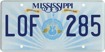 MS license plate LOF285